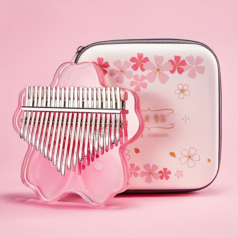 Cherry Blossom Crystal Kalimba - Transparent Cherry Blossom Thumb Piano, 17 or 21 keys available, acrylic body, includes case.