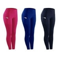 thumbnail image 3 of Women Yoga Pants with Pockets, High Waisted Solid Stretch Compression Sportswear Casual Running Jogging Leggings Trousers, Rose Red, L, 3 of 3