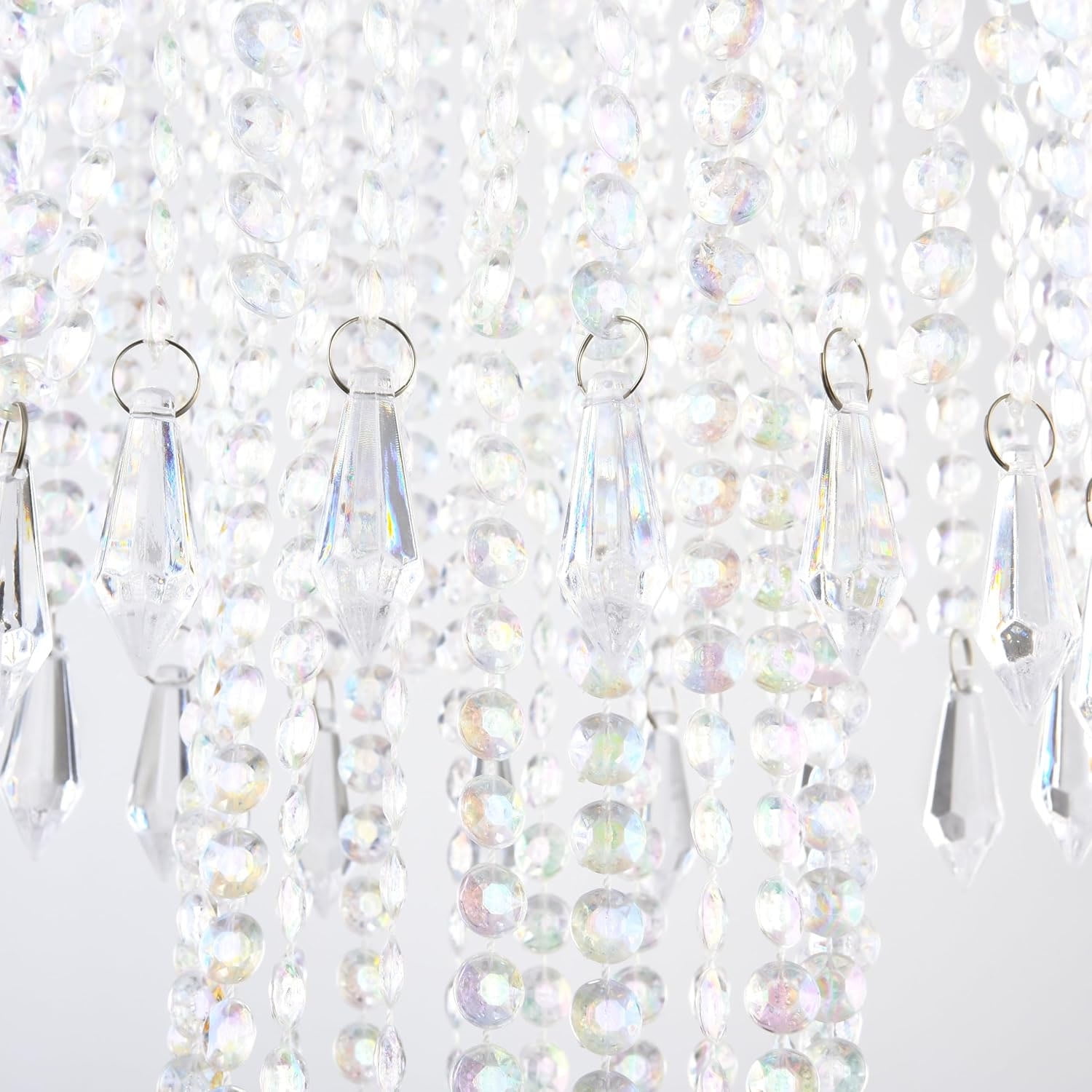 Modern 3-Tier Acrylic Beaded Chandelier Shade - 10.3" x 30" Long Hanging Pendant Light Fixture for Wedding, Party, and Home Decor - Crystal Look (Shade Only, Bulb Not Included)