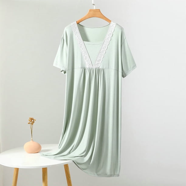 Camisón largo para mujer, informal y moderno, de color liso, con cuello redondo grande