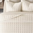 thumbnail image 2 of EVERGRACE Pearl Velvet Quilt Set King Size, Luxurious Soft Velvet Comforter Set, Lightweight Oversized Bedspread Coverlet, Box Stitch Quilted Bedding Sets for All Season, with 2 Shams, Ivory White, 2 of 8
