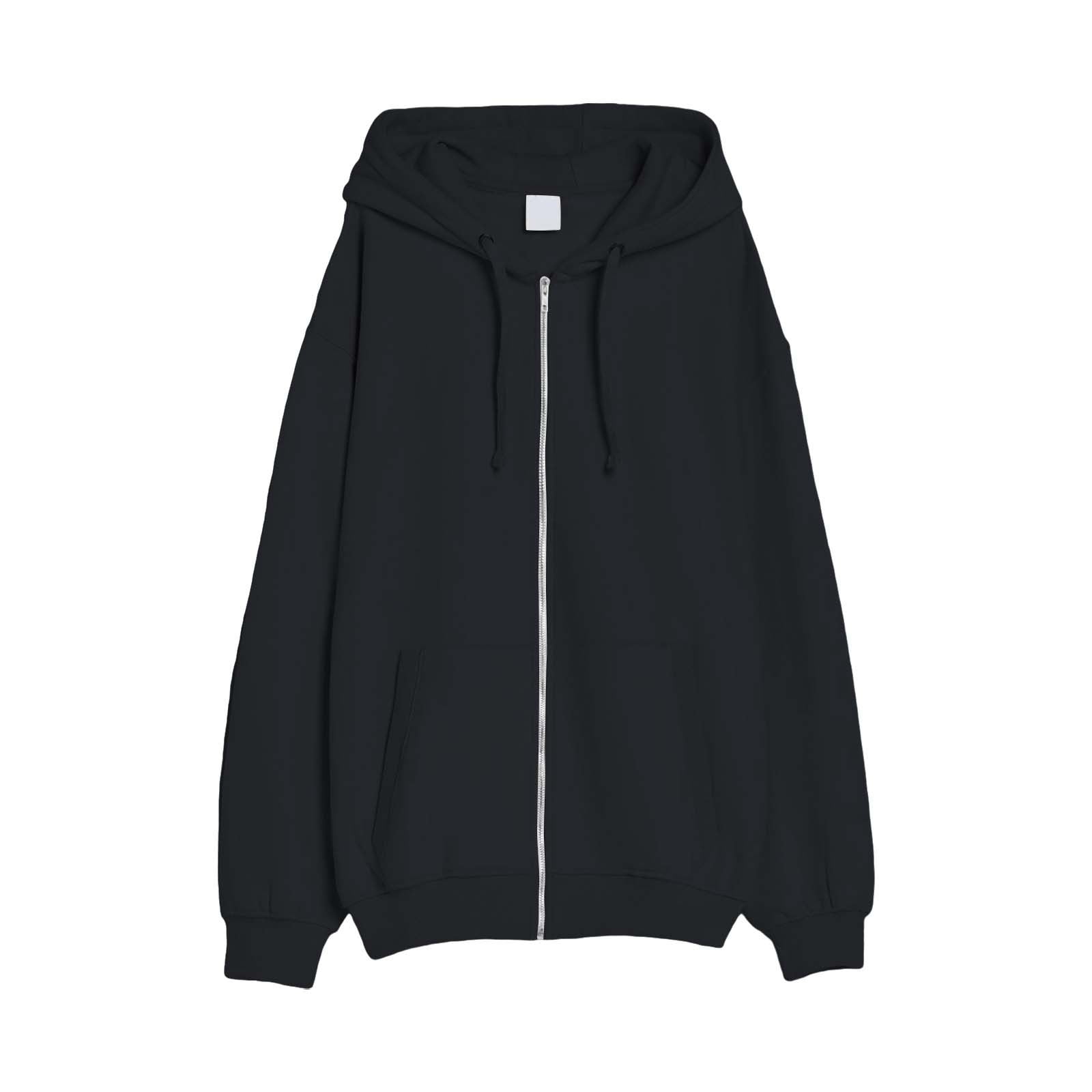 SNOWSONG Baggy Hoodie Men Mens Jacket Men's Spring / Fall Cardigan Sweatshirt Couple Tops Long Sleeve Drawstring Hooded Jacket Zip up Hoodie Men Big and Tall Hoodie Black 4XL