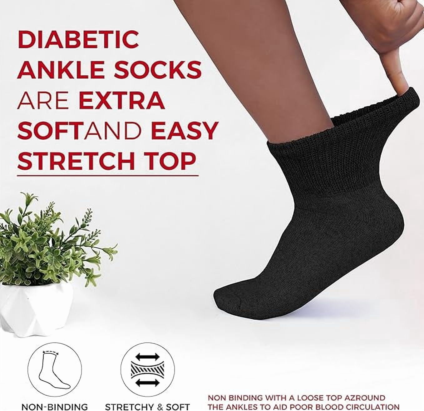 Diamond Star Diabetic Ankle Socks - Non Binding Quarter Socks for Men & Women, Cushion Circulatory Socks (Black - 6 Pairs, Socks Size 13-15, Fit Women's Shoe Size 9-14)
