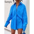 thumbnail image 2 of Sampic, traje azul para mujer, camisa holgada informal de manga larga 2022, Tops de verano y Mini pantalones cortos, chándal de moda, conjunto de dos piezas, trajes Tan Jianjun  unisex, 2 of 2