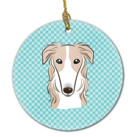 Checkerboard Blue Borzoi Ceramic Ornament