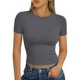 thumbnail image 3 of LISTHA Crop Tops for Women Short Sleeve Tight Slim Fit Crew Neck Cropped T Shirts Basic Going Out Y2k Shirt Gray M, 3 of 7