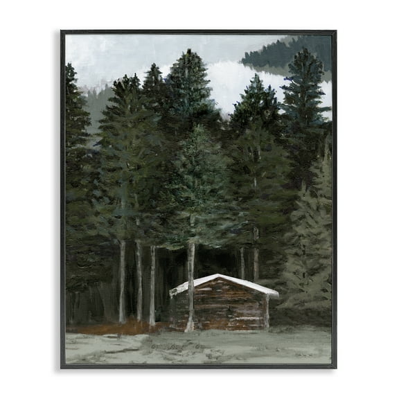 Stupell Industries Log Cabin Forest Thicket Landscape & Nature Painting Black Framed Art Print Wall Art, 11 x 14