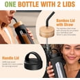 thumbnail image 2 of MUKOKO Glass Water Bottle, 32oz Sports Drinking Tumbler with Silicone Sleeve and Straw, 1 Cup 2 Lids, Black, 2 of 6