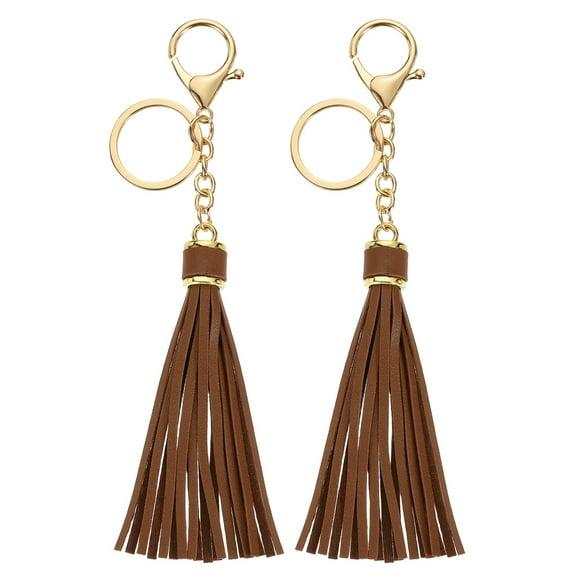 2Pack Leather Keychain Tassels with Lobster Clasp Key Ring, Coffee