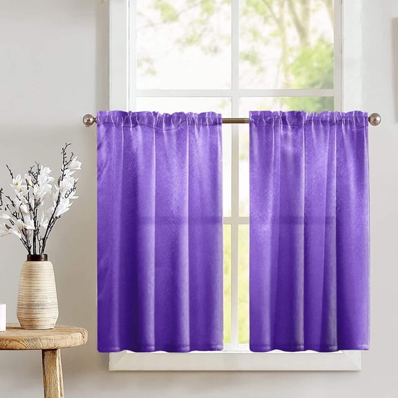 Shiny Satin Solid Café Tier Curtains Window Treatment Kitchen Home Décor