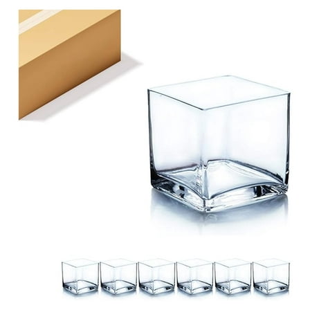 Glass Cube Vases Bulk 6-Pack, 3x3x3 Clear Floral Decor - Candle Holders, Terrariums, Wedding Centerpieces, Event Table Decorations, Home & Office