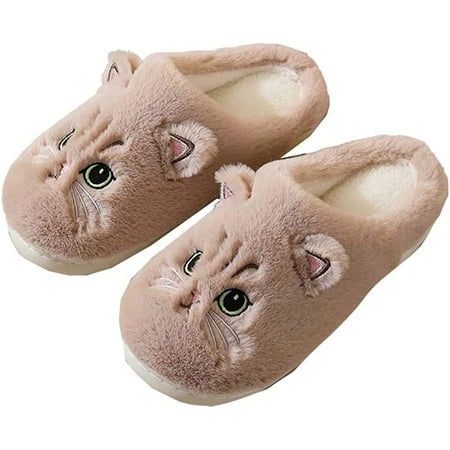 

DanceeMangoo Cute Mew Cat House Slippers for Women Fluffy Fur Plush Cozy Soft Breathable Indoor Shoes Non-slip