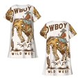 thumbnail image 3 of Bixox Cowboy Up Vintage Wild West Pattern Women's Nightgown, Soft & Breathable Sleepwear, Round Neck Knee-Length Pajama Dress,Loungewear for Home & Sleep, 3 of 7