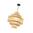 thumbnail image 2 of Runquan Bamboo Woven Pendant Lamp with Adjustable Cord Handmade Traditional Rustic Weave Ceiling Light for Kitchen Restaurant Hallway A, 2 of 8