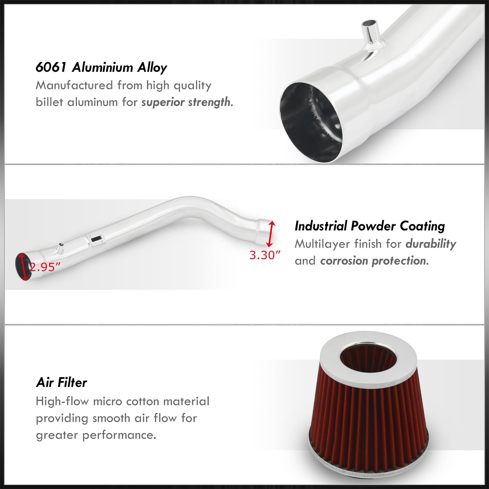 AJP Distributors Cold Air Intake CAI Induction System Polish Aluminum Pipe Rectangular MAF Sensor Filter Compatible/Replacement For Nissan Maxima Altima 3.5 V6 2002 2003 2004 2005 2006 02 03 04 05 06