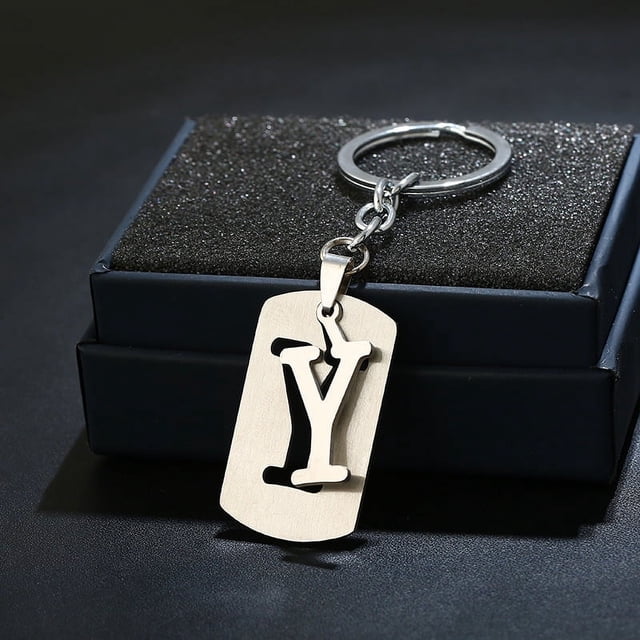Llavero con 26 letras en inglés, regalo creativo, joyería, llavero sencillo de acero inoxidable