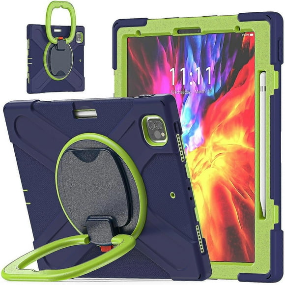 Color Matching Case For Ipad Pro 12.9 Inch 2020 With Big Adjustable Ring Stand, Pen Holder, Shock Protection Cover