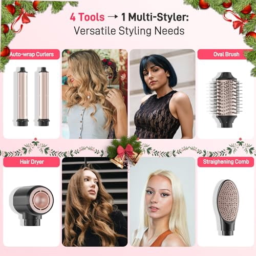 5 in 1 Dual Voltage Hot Air Styler, Professional Hair Dryer Brush for Fast Drying, Curling, Straightening & Volumizing Low Heat Damage, Negative Ions