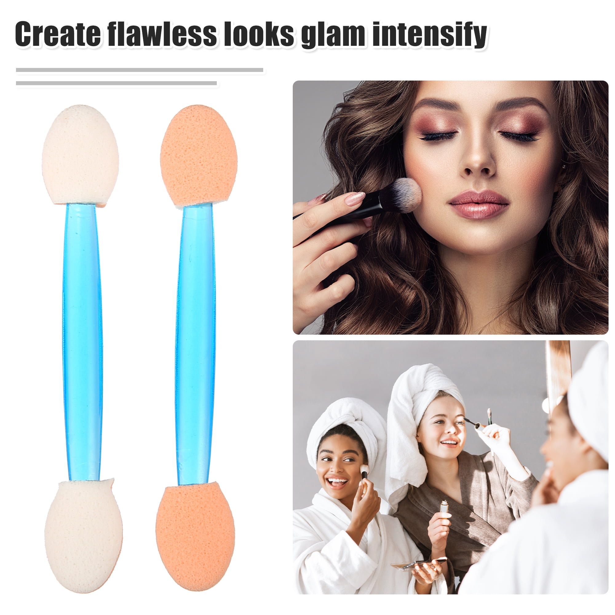 Unique Bargains 25 Pcs Dual Sides Eye Shadow Sponge Applicators with Container Blue White