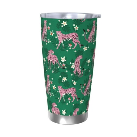 

KLL Tropical Leopard Print 40oz Stainless Steel Insulated Car Cup with Spillproof Lid - Keep Your Drink Hot or Cold on the Go-Without Straw
