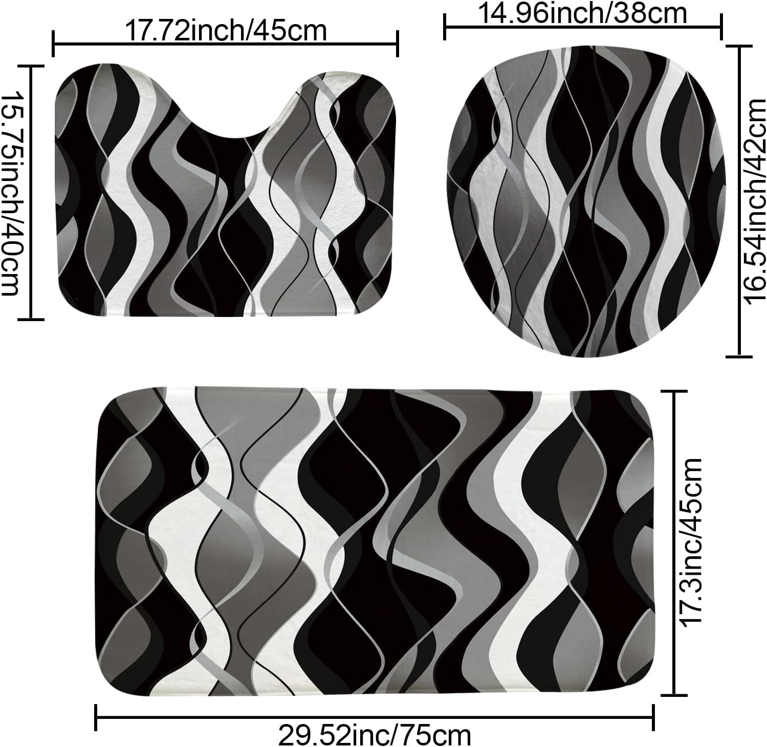 4Pcs Pink Shower Curtain Sets with Non-Slip Rugs, Toilet Lid Cover and Bath Mat, Black and Gray Bathroom Decor Set Accessories Fabric Waterproof Shower Curtains with 12 Hooks, 72 x 76 Inch