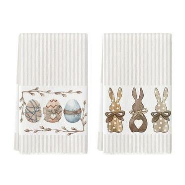 Sm:)e Stripe Rabbit Bunny Eggs Easter Kitchen Towels Dish Towels, 18x26 Inch Hand Towels Set of 2