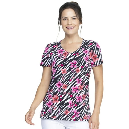 

Dickies EDS Medical Scrubs Top for Women V-Neck DK852 XS Stripes And Posies