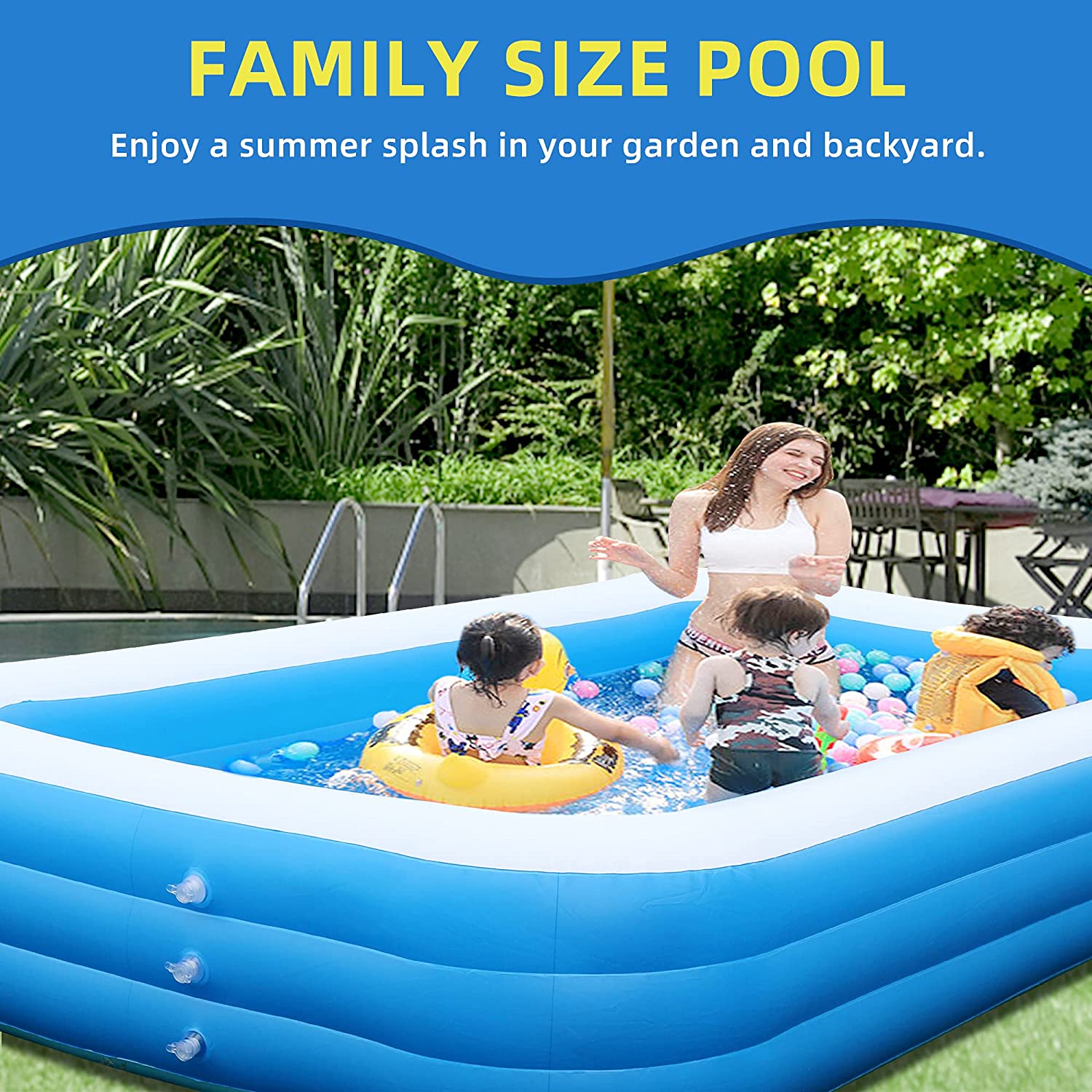 Inflatable Swimming Pool, Large Blow up Pool, Above Ground Swimming Pool for Family, Pools for Kid, Full-Sized Inflatable Pool for Toddler for Outdoors, Backyard