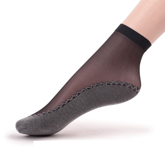 Ueither Women's 12 Pairs Silky Anti-Slip Cotton Sole Sheer Ankle High Tights Hosiery Socks Reinforced Toe(12 Pairs Black)