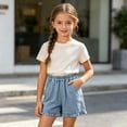 thumbnail image 2 of SNKSDGM Back-to- Denim Skorts Casual High Waisted Jean Shorts Elastic Waist Summer Skirt Pants for Kids Outdoor Play, 2 of 6