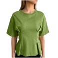 thumbnail image 3 of Pounoo Women's T-Shirts Short Sleeve Crew Neck Cinched Waist Tops Casual Daily Wear Soft Fabric Relaxed Fit Shirts, 3 of 8