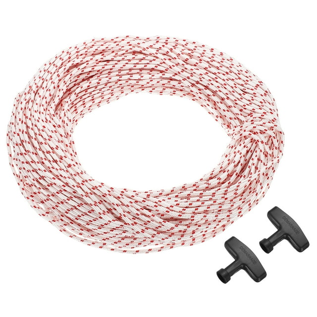 Recoil Starter Rope with Handle, 5mm Dia 100m 328ft Polyester Pull Cord, Red and White