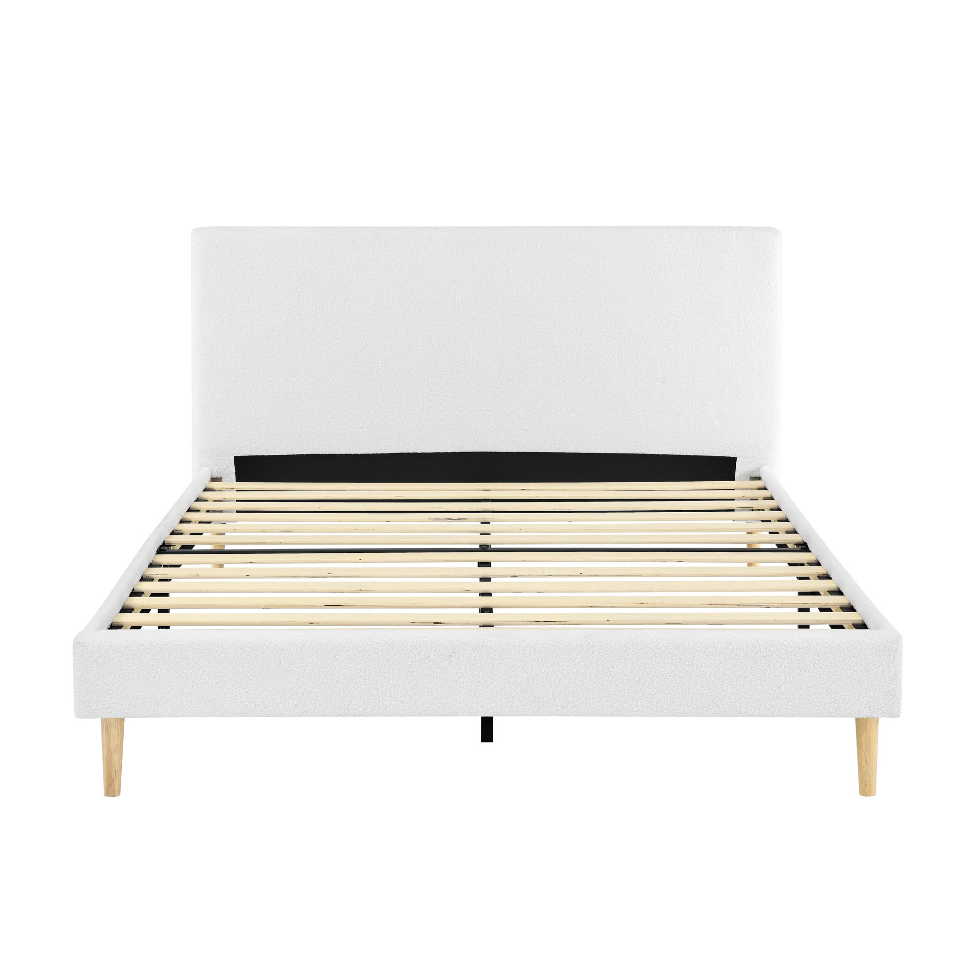 Gewnee Full Size Platform Bed Frame with Upholstered Teddy Velvet Headboard, Sturdy Wood Slats Support & Center Leg,No Box Spring Required