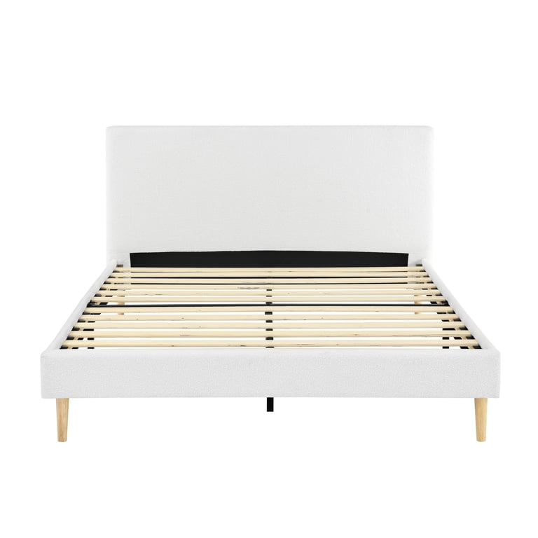 Gewnee King Platform Bed with Teddy Velvet Headboard, White photo 7