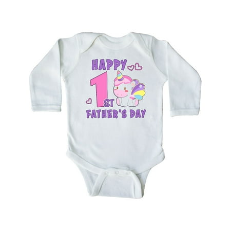 

Inktastic Happy 1st Fathers Day with Unicorn Gift Baby Girl Long Sleeve Bodysuit