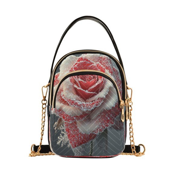 DIXRUYEE Cross Body Fashion Shoulder Waist Purse Bags Snow-kissed Rose Pocket Handbags