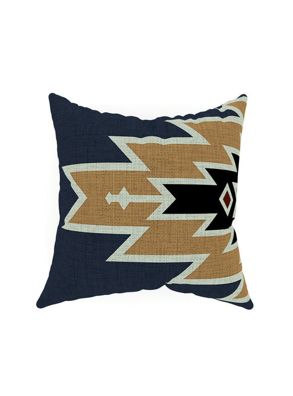Decorative Throw Pillow Cover, 18 x 18, Multi, Southwest Motif Pattern on Faux Leather with Faux Leather Corner Tassels Creating a Comfortable and Unique Style for any Living Room, Bed, and Sofa