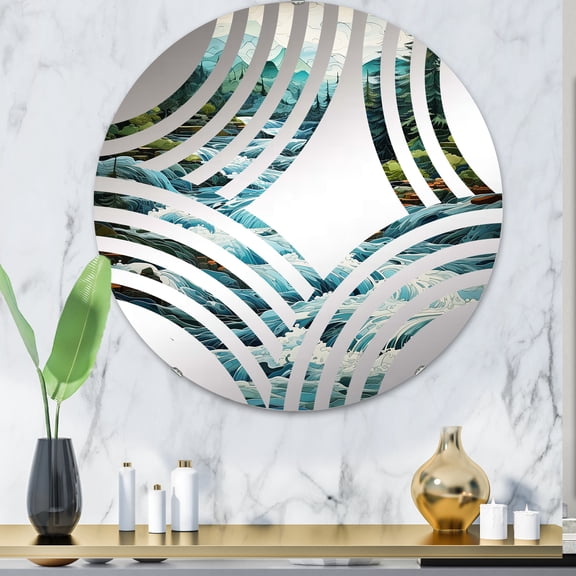 Designart "Dreamlike River Map of USA I" Usa Map Baptist Fan Round Wall Mirror - Map Oval Printed Decorative Mirror - Multiple Color Options