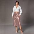 thumbnail image 4 of Skirts For Women Midi Length Elegant Satin Skirt High Waist Silky Fishtail Skirt Glossy Fake Silk Mid-Calf Skirt For Commute Party Outings Pink XS, 4 of 5