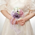 thumbnail image 4 of Esaierr Bouquet Silk Rose Bouquet Bouquet Bridesmaid Wedding Bearer Fake Bouquet Wedding Supplies Lake Blue Patchwork Color, 4 of 5