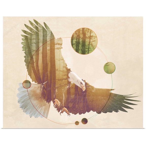 Great BIG Canvas | Rolled Circle Art Group Poster Print entitled Double Exposure Wildlife Art - Eagle