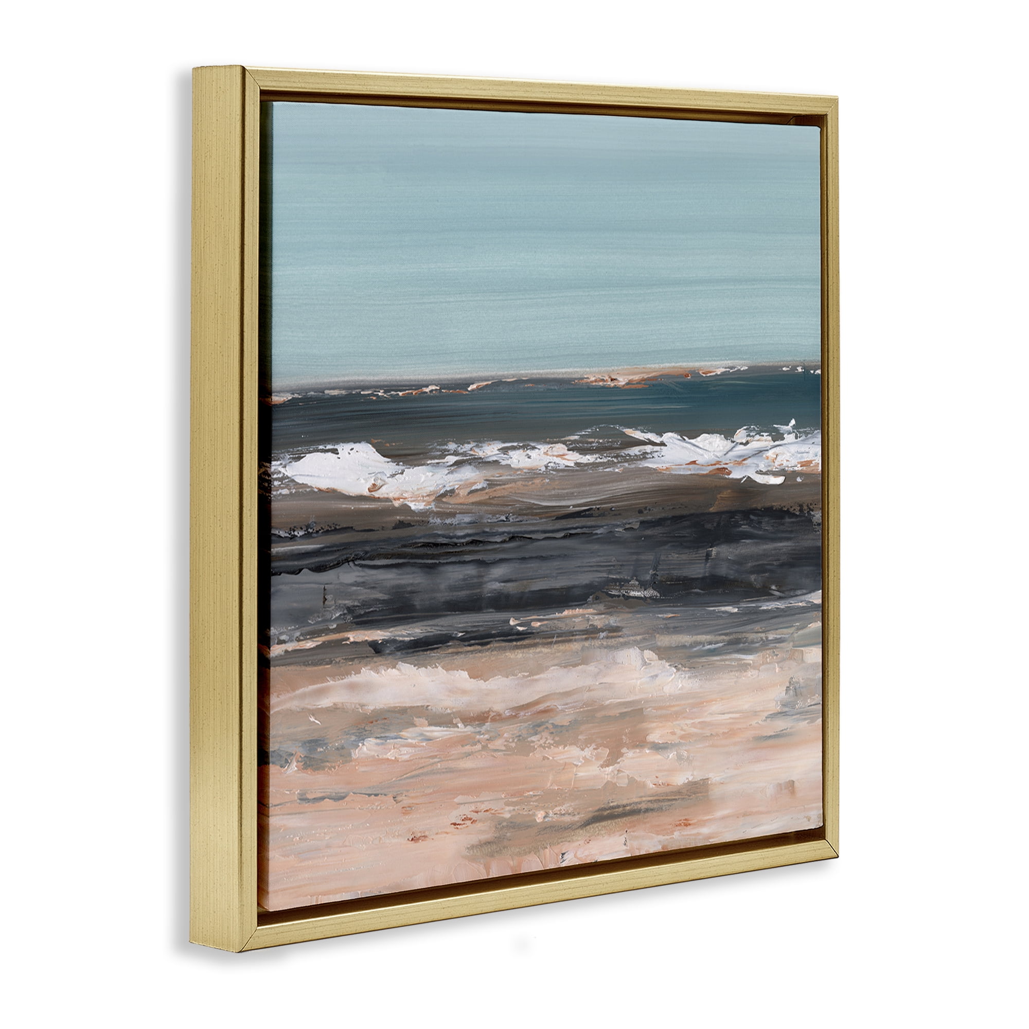 Stupell Industries Gloomy Traditional Beach Landscape & Nature Painting Gold Floater Framed Canvas Art Print Wall Art, 18 x 18