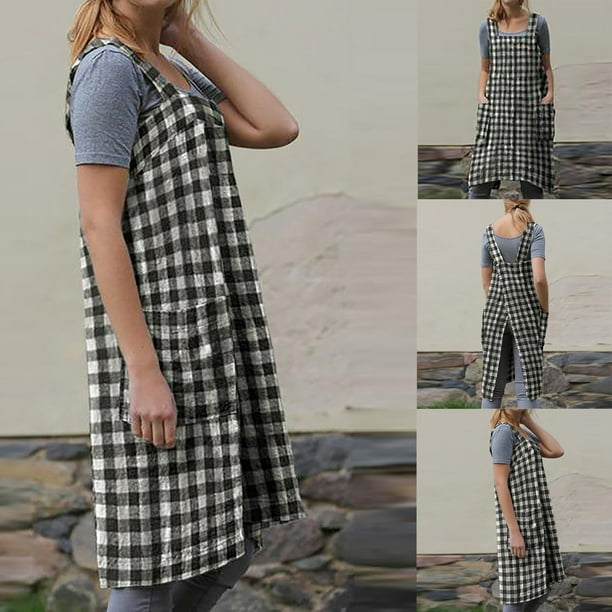 Black pinafore shop work dress