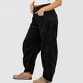 thumbnail image 4 of jtjvou Women's Corduroy Pants Barrel Mid-Rise Elastic Waist Cord Pants Casual Wide Leg Baggy Trouser with Pockets Black XXL, 4 of 9