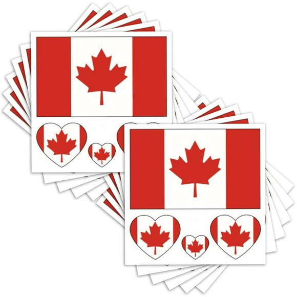 Canada Tattoos: Enjoy 48 Pc Canada Heart Flag Tattoo's. Receive 12 packs of Tattoos with 4 single cut out Tattoos. Temporary Tattoos, Canadian Flag pattern, Great for Canada Day