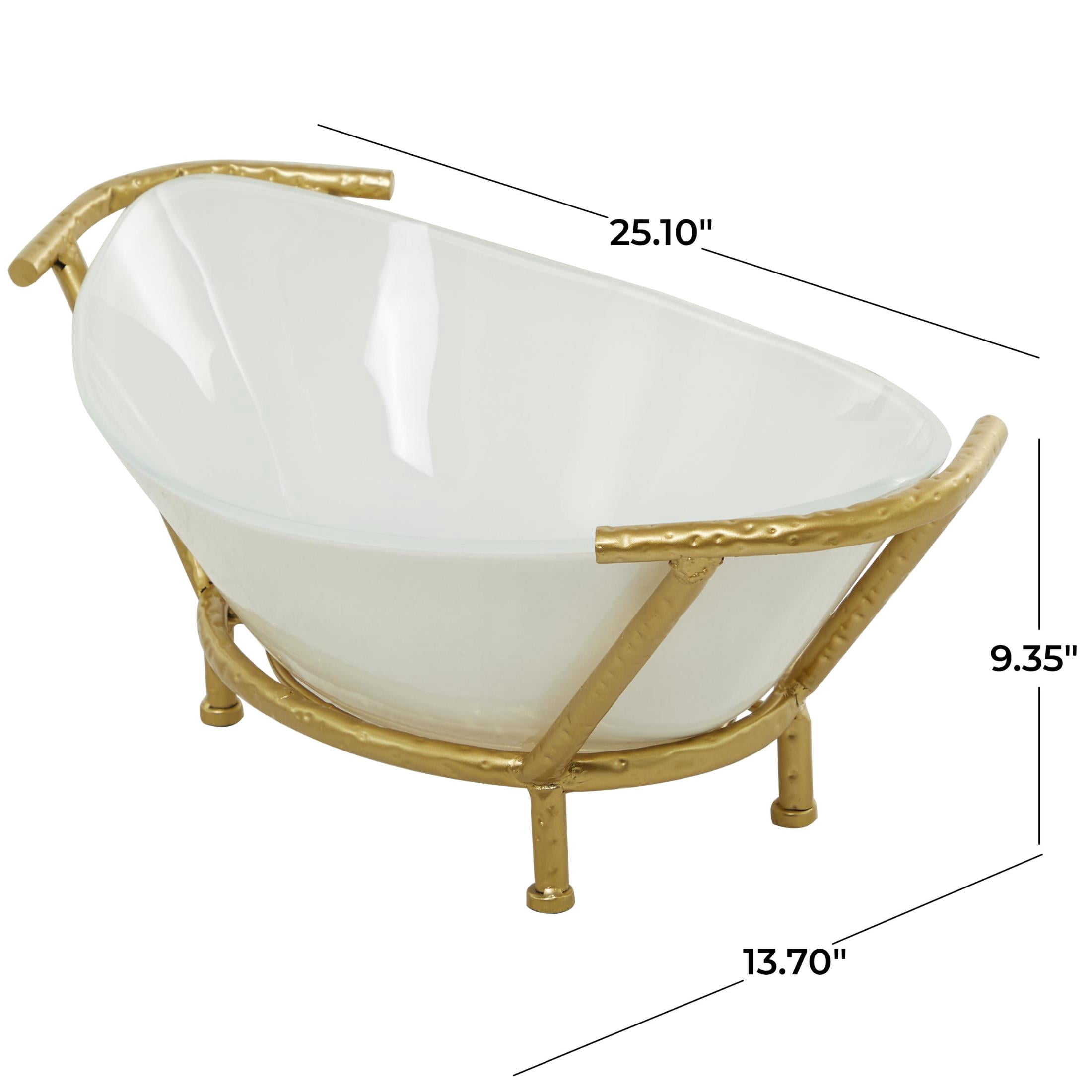 CosmoLiving by Cosmopolitan 25" x 9" White Glass Kitchen Serving Bowl with Gold Metal Stand, 1-Piece