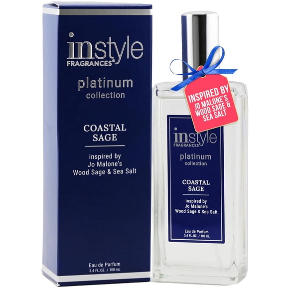 Instyle Fragrances , Collection Platine, Sauge Côtière, Inspirée par Jo Malones Bois Sauge et Sel de Mer, Eau de Parfum Unisexe, Propre, Végane, Sans Parabènes, Jamais Testé sur les Animaux, 3,4 Onces Liquides