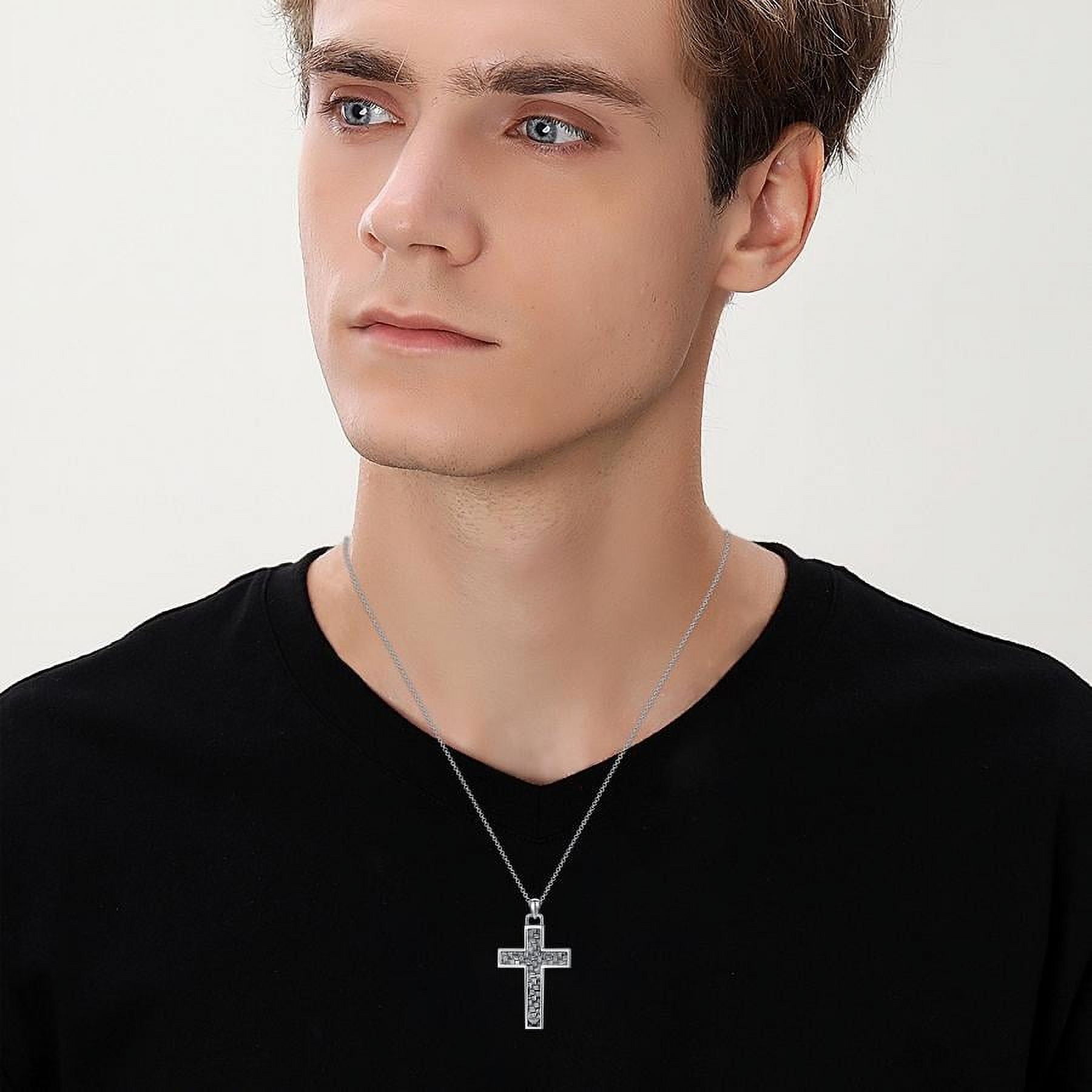 SISGEM Gift for Men, Cross Neckalce 925 Sterling Silver Cross Pendant with 22''+2'' Chain Faith Jewelry Jesus Gifts for Men Father Uncle Sons Christians