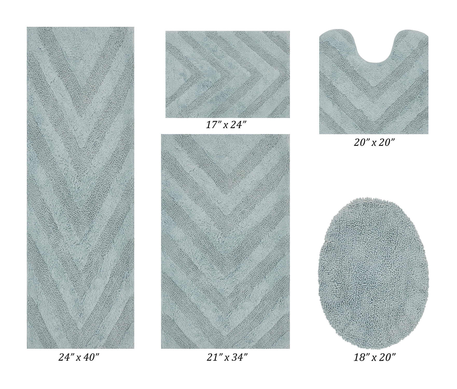 Better Trends 5 Piece Bathroom Rug Set 100% Cotton Extra Soft Tufted Bath Rug Water Absorbent Non-Slip Bath Mat Machine Washable (Blue) Hugo Collection