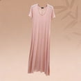 thumbnail image 5 of Asxite Womens Pajamas Solid Rayon Stretchy Breathable Crew Neck Short Sleeve Nightgowns, 5 of 5